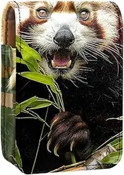 Lipstick Case,Leather Lip Gloss Lipstick Organizer with Mirror,Mini Lipstick Holder Bag,Cute Little Panda Forest