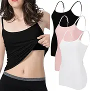 [Ibeauti] Womens Camisole with Shelf Bra Cotton Tank Top Adjustable Spaghetti Straps Cami Tops 3 Packs