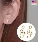 Fashion Women Stainless Steel Simple Studs Treble Clef Music Notes Earrings 1257