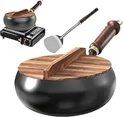 Induction Pot, Nonstick Kitchen Iron Induction Pot, Chinese Wok Frying Pan Flat Bottom with Wooden Lid, Cookware Cooking Tools for Home Apartment Restaurant Commercial Use