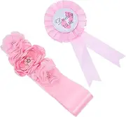VICASKY 2pcs Shower Pins Maternity Sash Gender Daddy Corsage Shower Button Celebration Corsage Dad to Be Tinplate Badge Pin Mommy Sash Pregnancy Sash Pink Polyester Material