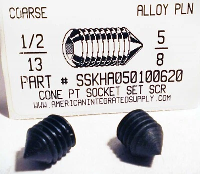 1/2-13x5/8 Hex Socket Set Screws Cone Point Alloy Steel (5)