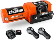 ZESUPER Electric Winch 4500lbs/2045KG with Wireless Remotes Control ×2, Synthetic Rope Waterproof IP67 12V Towing Accessories for Boat Trailer ATV UTV Safety Recovery Rescue Tool