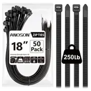 Large Zip Ties 18 inch (Actual 19.6in）,50 Pack, Long Zip Ties 18" (50 Pack)
