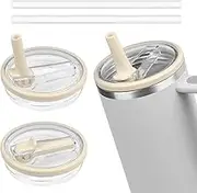 2 Pack 40 Oz Tumbler Flip Straw Lid Replacement Fit for Stanley Quencher,Reusable Tumbler Cover for Stanley Cup,Leak-Proof Splash Resistant Tumbler Lids,Lid Replacement for Stanleys(Color:Beige)