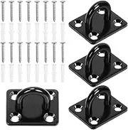 4pcs M8 (2 x 1.6 Inch) Ceiling Hook 304 Stainless Steel Pad Eyelet Plate Staple Ring Hook Loop for Outdoor and Indoor Activities (Square/Black)