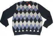 Izod Mens $60 Navy Blue Light Blue Grey Argyle Print Sweater shirt sz. XL New