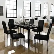 Seven Piece Dining Table Set Black,Kitchen & Dining Furniture Sets 44.6KG-242987