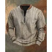 Men's Sweatshirt Quarter Zip Sweatshirt Blue Khaki Half Zip Color Block Print Sports Outdoor Daily Holiday Polyester Streetwear Basic Casual Spring Autumn / F