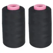 2 Large Spools Sewing Thread Polyester Black 1500 Yards Each Upholstery Crafts