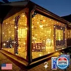2 Pack Solar Curtain Lights Outdoor Garden Fairy String Lights 300 LED 8 Mode