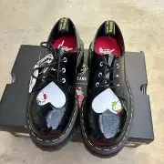 Dr Martens X Hello Kitty 1461 Quad Sole Shoe Black Smooth Patent Leather US7 EU8