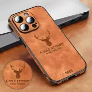 Case For iPhone 15 14 13 16 Pro Max Deer Leather Shockproof Magsafe Phone Cover