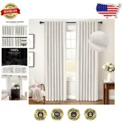 Beige Linen 100% Blackout Curtains, 90 Inch Thermal Insulated Drapes, Set of 2