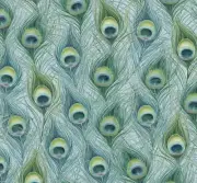 Animal Fabric - Packed Peacock Feathers Green Blue - David Textiles YARD