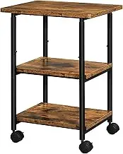 VASAGLE Printer Stand with Locking Wheels, 3-Tier Shelf, Industrial Under Desk Heavy-Duty Mobile Cart for Home Office, Rustic Brown and Black UOPS003B01