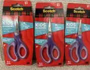 SET OF 3 Tip Point Or BluKids 5" Scissors, Scotch 3M, Purple Color Brand New L2