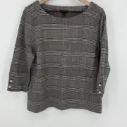 Talbots Pearl Button Cuff Houndstooth Top Size XL Petite NWT