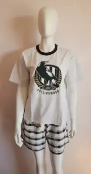 Collingwood Magpies AFL AFCOL0228 Ladies Short Sleeve Check Pyjama Set Size M