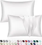 Mulberry Satin Silk Pillowcase for Hair and Skin - Soft Breathable Smooth Both Sided Silk Pillow Cover Pair - Standard Size 50x75cm (White, Standard)