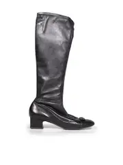 Black Leather Bow Detail Knee High Boots