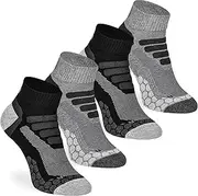 [mehrstrumpf] 4 Pairs of Short Hiking Socks Trainers - Outdoor Hiking Trekking - Anti-Bubble Padding - Full Terry Cloth Protection for Men & Women Coolmax All Weather