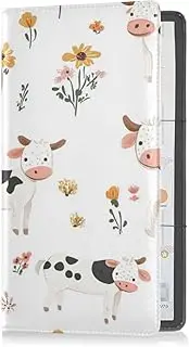 [Caihoyu] Leather Registration and Insurance Card Holder Men Women Automobile Wallet Case Organizer for Cards, Essential Document, Driver License Vehicle Paperwork Cute Cow White