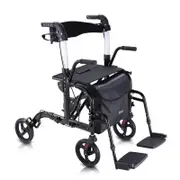 Altus Hybrid Duo 2-in-1 Mobility Rollator and Transit Wheelchair Combo Walker with Seat Black