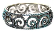 Brighton SEA OF LOVE NWT Aqua Blue Crystal Wide Hinged Oval Bangle Bracelet