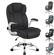 ALFORDSON Ergonomic Office Chair with Flip-up Armrests, Executive Computer Chair Home Desk Chair with Swivel and High Back, Linen Fabric Upholstery Video Game Chairs (Saxon Fabric Black)