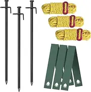 Aoipend Heavy Duty Tree Stakes Kit, Supports for Leaning Trees 3pcs Metal Stakes-3pcs Straps-40ft Reflective Guy Lines Resistant to Strong Winds Anchoring Kits for Young Trees Outdoor Tent