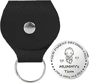 Mama Dad Decision Coin, Pocket Hug for New Parents, Double-Sided Stainless Steel Decision Coin - Pocket Hug Coin for New Parents, Keepsake Coin with Leather Keys, Single Attribute, Siehe Beschreibung,