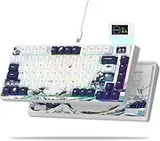 Womier S-K80 75% Keyboard with Color Multimedia Display Mechanical Gaming Keyboard, Wired Hot Swappable Gasket Mount RGB Custom Keyboard, Pre-lubed Stabilizer for Mac/Win, White Kanagawa