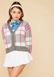 Moonlight Plaid Knit Button Up Cardigan