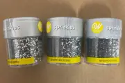 3x Wilton Black, White & Silver 4-cell Sprinkle Mix Cupcakes Cookies Cakes 3.8oz