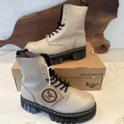 Dr Martens Audrick 8-Eye Boot Grey Platform Lace Up Leather Women Size 7 NEW