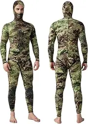 FLEXLE Men Spearfishing Premium Camouflage 3mm 5mm CR Neoprene Wetsuit Scuba Diving Suit Hoodie Snorkeling Suits 2 Piece