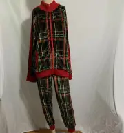 Christmas Tracksuit 2 Piece Set Velour Jacket Pant Jogger Sequin Ho Ho Plaid M