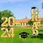 Graduation Yard Sign Class of 2024 Party Decorations - Gold Congrats Golden