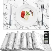Leather Placemats Set of 6, Marble Placemats for Dinner Table Mats Heat Resistant Placemats Washable Insulation Table Mat Kitchen Marble Place Mats Nordic Style