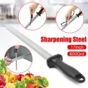 17'' Diamond Kitchen Knife Sharpener 600# Grit Sharpening Steel Rod Stone