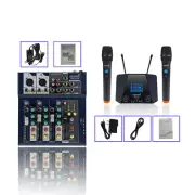 4 Channel USB Audio Mixing Console DJ Live Sound Mixer Wireless UHF Microphone