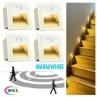 4Pcs 3W LED Step Night Recessed Wall Light Motion Sensor IP65 Warm White 3000K