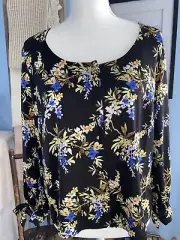 Banana Republic Blouse Top Shirt Black Floral Button Front Wrist Ties Small S