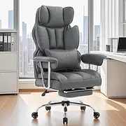 Efomao Desk Office Chair 400LBS,Big and Tall PU Leather Computer Chair,Executive Office Chair with Leg Rest and Lumbar Support (Dark Grey)