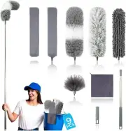 9Pcs Dusters for Cleaning Kit, Extendable Microfiber Duster Tools with 100" Long
