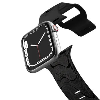 Apple Watch Series 7-9 (41mm) Impact Band WOBBLE 1 WATCH BAND, BLACK & WHITE MINIMALIST LINES OCEAN WAVES ORGANIC FLOW ABSTRACT ILLUSTRATION