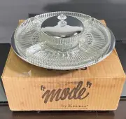 NOS Kromex MODE Lazy Susan 200 Sparkling Glass/Chrome c1950s USA 14"d Party Tray
