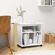 White Rolling Cabinet with Lockable Wheels, 60x45x60 cm Engineered Wood Storage Organizer with Doors and Shelves, Space-Saving Mobile Office and Home Cabinet for Easy Organization