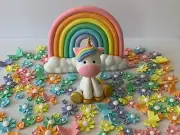 Fondant Unicorn, Rainbow & Flowers Cake Topper Decoration Set